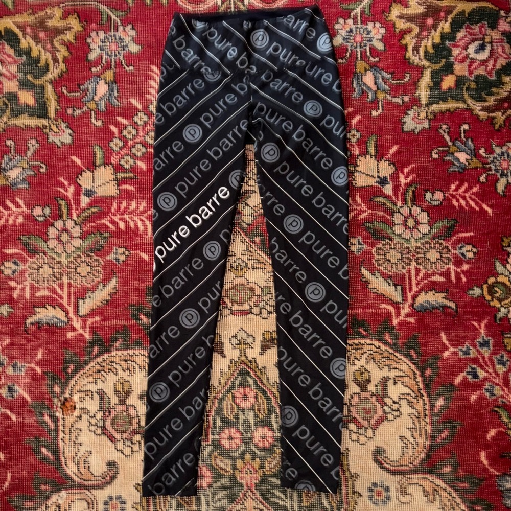 Pure Barre Leggings Women Small Black Excellent Logo Print Activewear Yoga Pants